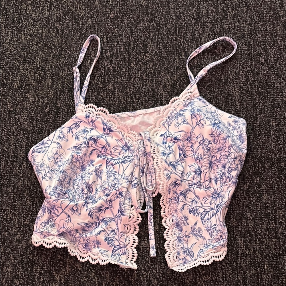 Floral Lace Trim Cami Top